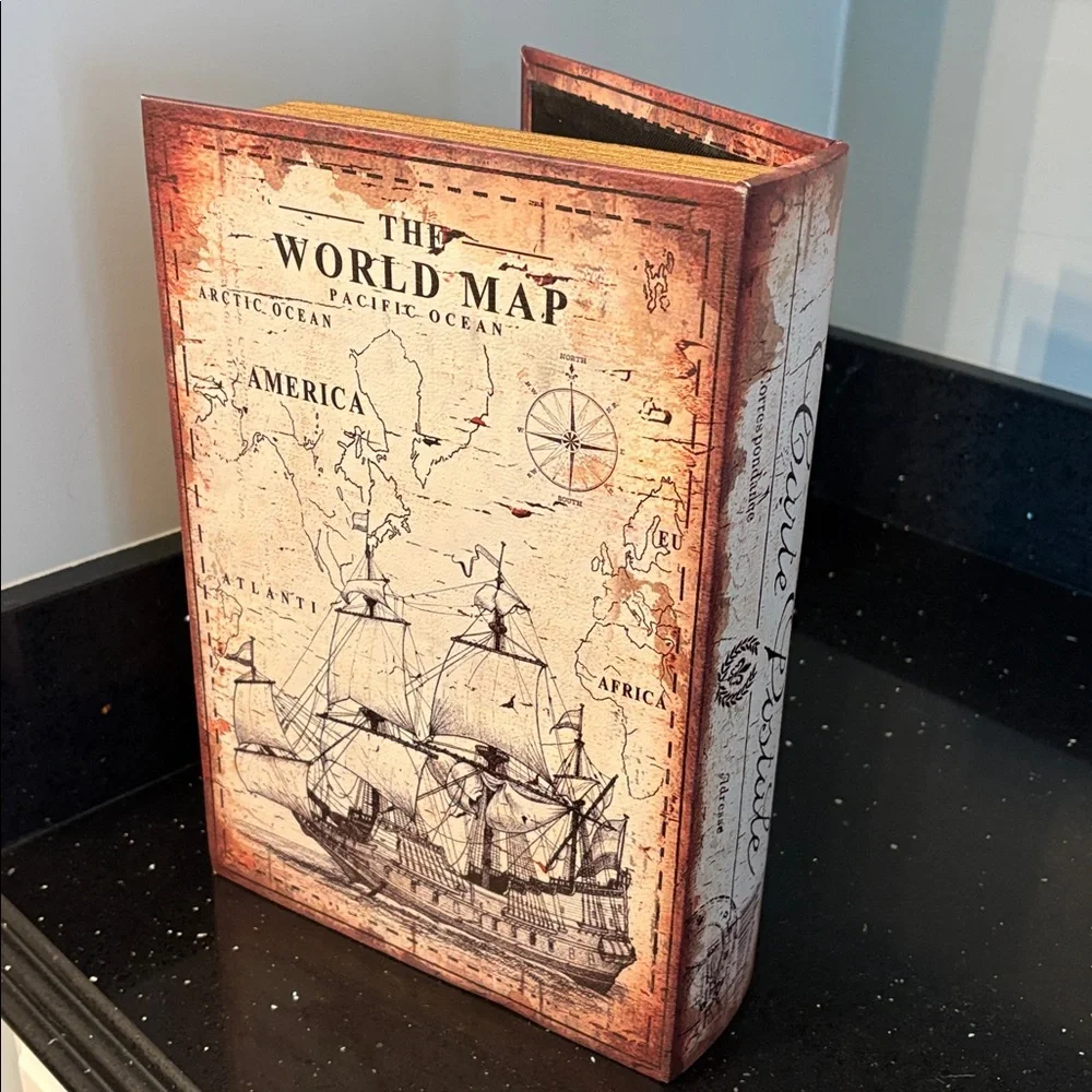 Vintage Inspired Faux Book Storage Riser Paris World Map Shabby Chic Cottagecore - Picture 2 of 13